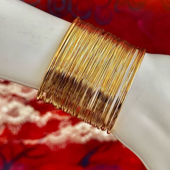 Wide Gold tone Wire  wide Wrap Cuff Bracelet - Picture 1 of 8